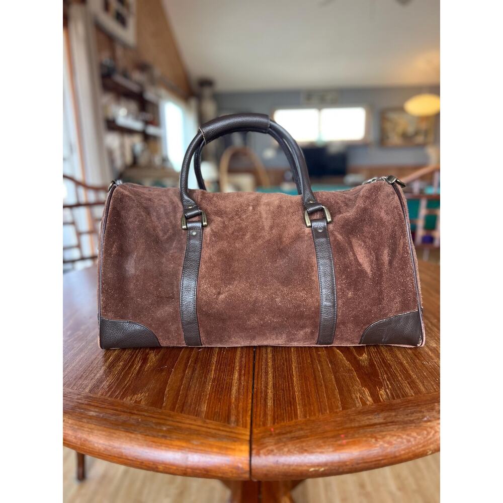 Chocolate Suede Leather Weekender Overnight Duffel Bag
